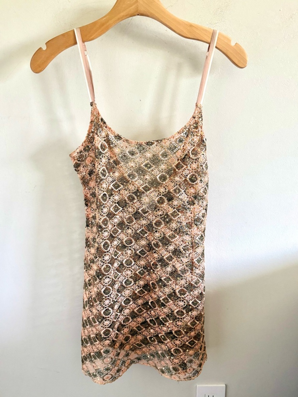 Free People Crochet Sequin Slip Dress Swim Coverup in Peach Combo | Small